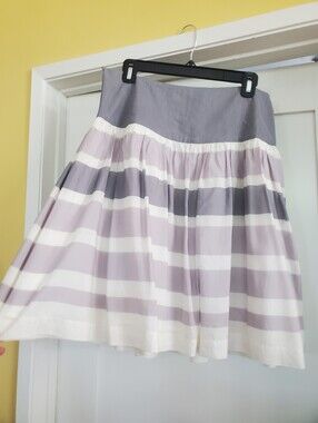 NWOT GAP Pleated Striped A Line Gray Cream Airy Knee Length Skirt Sz 10